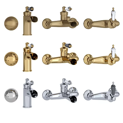 Modern and Classic Water Faucets in Various Metallic Colors Collection 3d model