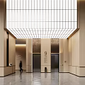 Modern Elevator Lobby Interior With Wooden Walls Grid Ceiling And Number 9 3d model