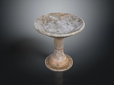 Vintage Stone Pedestal Dish With Round Shallow Bowl And Textured Surface 3d model