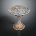 Vintage Stone Pedestal Dish With Round Shallow Bowl And Textured Surface