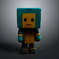 Cartoon Style Block Character With Square Blue Head Yellow Face Sad Expression And Blue Limbs