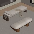 Stylish Beige Cushioned Benches With Wooden Legs And Blanket In Modern Interior