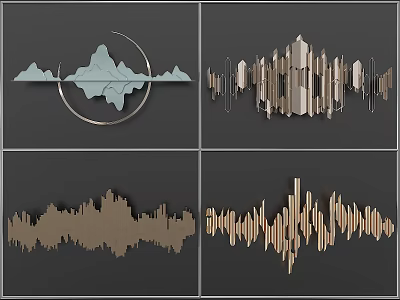 Modern Wall Decor With Geometric Shapes Wave Patterns And Leaf Design 3d model