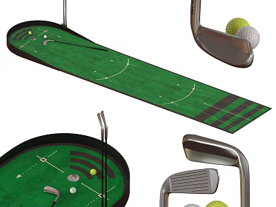 Golf Practice Sports Equipment Including Putting Mat Clubs And Balls 3d model