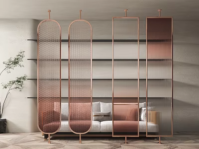 Modern Decorative Room Divider With Rose Gold Metal Panels And Laser Cut Design 3d model