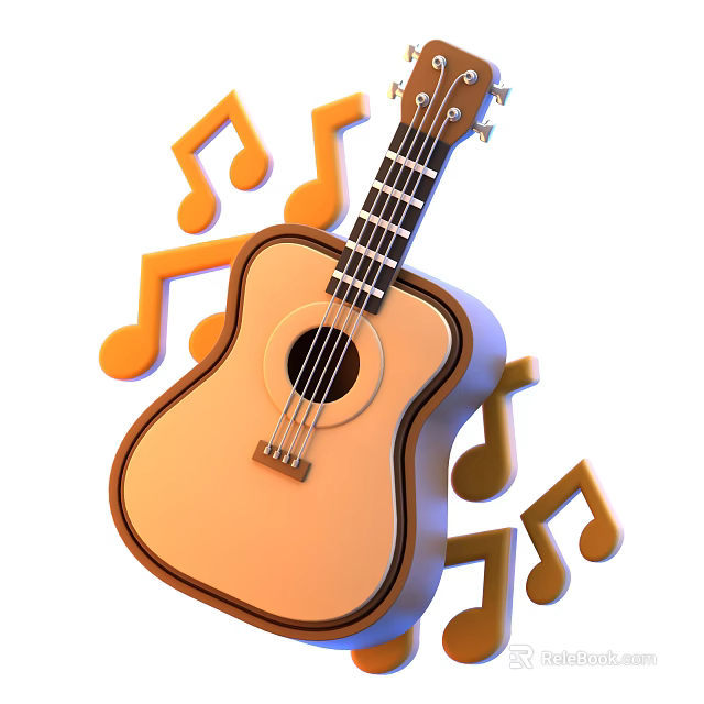 Decorative Ornament Set with Guitar and Golden Musical Notes for Home Decoration 3d model 