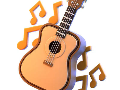 Decorative Ornament Set with Guitar and Golden Musical Notes for Home Decoration 3d model