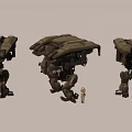 Game Movie Character Three Large Mechanical Mechs With Small Human Figure