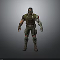 Detailed 3D Warrior Character Model In Green Combat Outfit With Mechanical Arm And Knee Pads