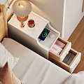 Modern Bedside Table With Open Drawer Mobile Phone Cup And Lamp