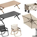Folding Outdoor Chair in Black and Beige with Matching Table Umbrella and Storage Cart
