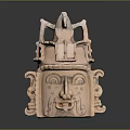 Ancient Terracotta Sculpture Carving Featuring Bird Decoration And Facial Details With Symmetric Design