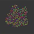 Colorful Waterdrop Shaped Particles Forming Irregular Shape On Black Background With Reflection