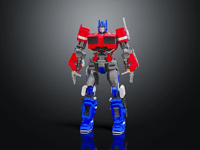 Vibrant Robot Action Figure With Red Blue Gray Mechanical Design And Standing Pose 3d model