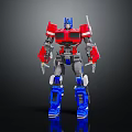Vibrant Robot Action Figure With Red Blue Gray Mechanical Design And Standing Pose