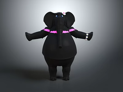 Cute Black Elephant Stuffed Toy With Pink Accents Outstretched Arms And White Paws 3d model