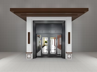 Elegant Double Doors with Brown Beam White Frame Glass Panels Decorative Pillars and Light Tiles 3d model