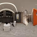 Elegant Modern Beauty Salon Interior Design With Orange Wall Mirrors Salon Chairs And Comfortable Sofa