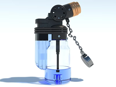 Transparent Sprayer Tool With Blue Liquid Black Components And Gold Accent Chain 3d model