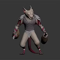 Anthropomorphic Fox Creature In Armor With Claws Tail And Crouching Stance 3d model