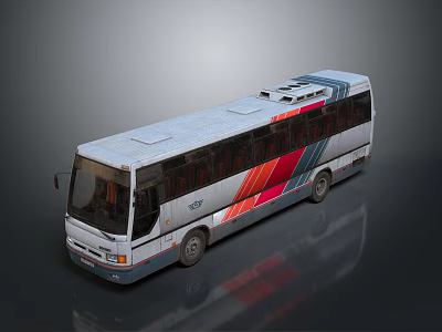 Modern Stylish Bus Exterior Design With Colorful Red Orange Blue Stripes And White Body 3d model