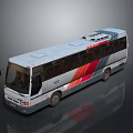 Modern Stylish Bus Exterior Design With Colorful Red Orange Blue Stripes And White Body