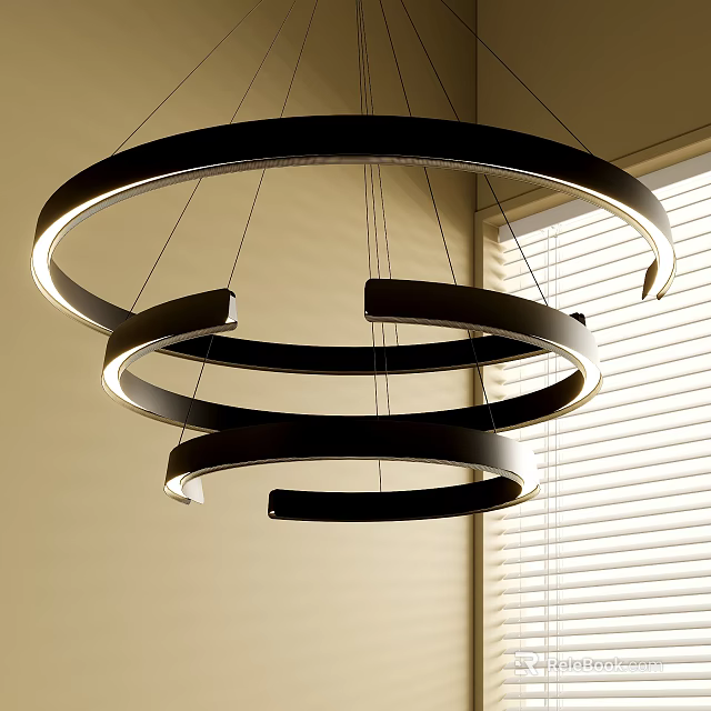Modern Black Circular Chandelier with Multiple Rings for Home Interior Lighting 3d model