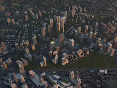 Urban Aerial Planning Design With Modern Skyscrapers And City Layout 3d model