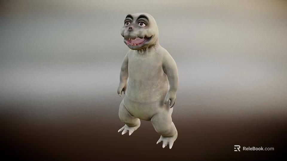 White Cartoon Character With Big Eyes Open Mouth And Short Legs Standing 3d model 