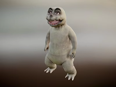 White Cartoon Character With Big Eyes Open Mouth And Short Legs Standing 3d model