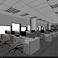 Modern Public Office Workspace With Desks Computers Chairs Large Windows And Natural Light