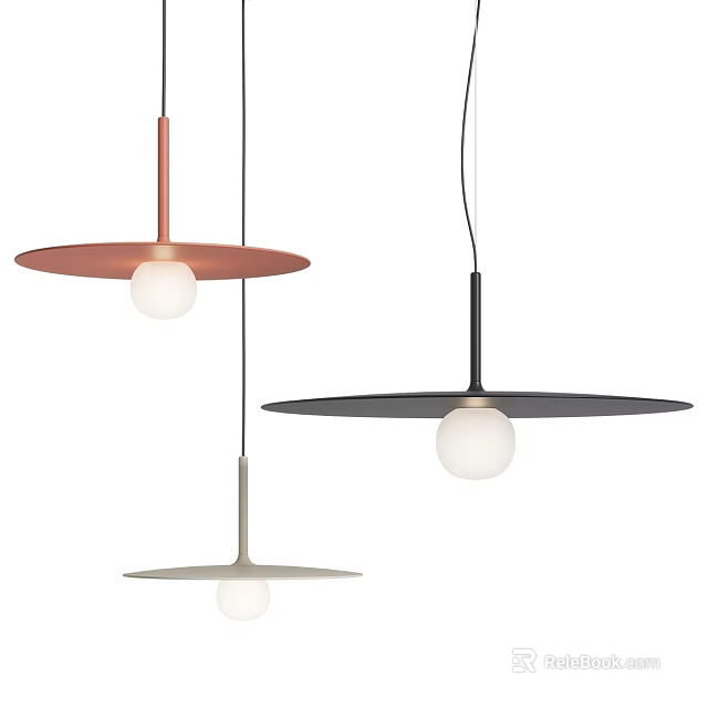 Modern Minimalist Pendant Lights With Round Shades And Spherical Bulbs In Different Colors 3d model 