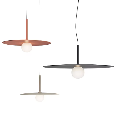 Modern Minimalist Pendant Lights With Round Shades And Spherical Bulbs In Different Colors 3d model