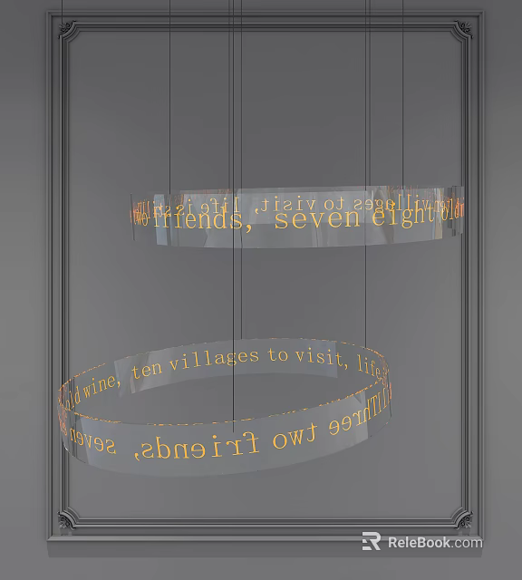 Modern Circular Chandelier With Decorative Text Elements For Interior Spaces 3d model 