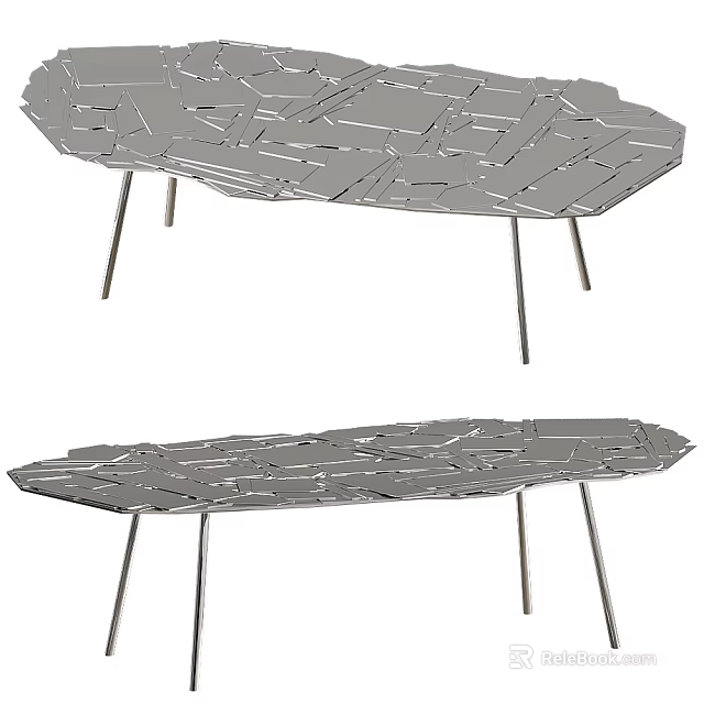 Modern Coffee Table With Irregular Geometric Cut Top And Slim Metal Legs 3d model 