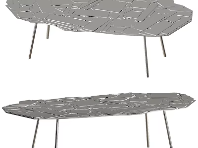 Modern Coffee Table With Irregular Geometric Cut Top And Slim Metal Legs 3d model