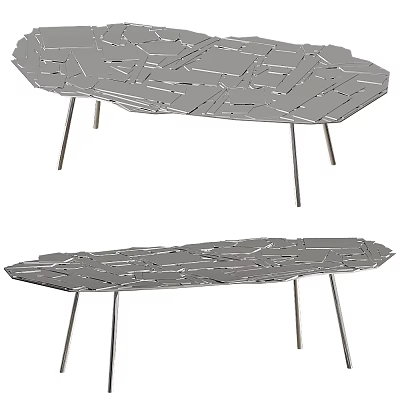 Modern Coffee Table With Irregular Geometric Cut Top And Slim Metal Legs 3d model