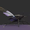 Detailed 3D Insect Model Featuring Purple Transparent Wings And Long Legs
