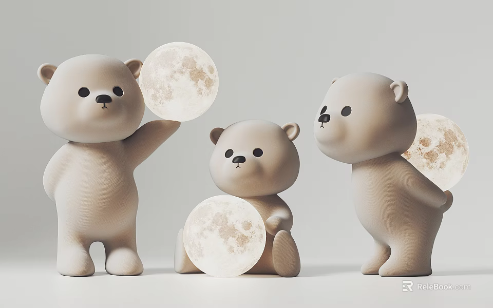 Cute Bear Themed Table Lamp with Moon Design for Kids Bedroom Decoration 3d model 