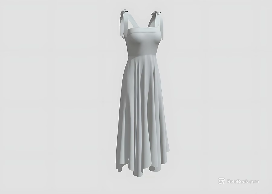 Fashionable Women's Sleeveless Spaghetti Strap Square Neck Long Flowy Dress Design 3d model 