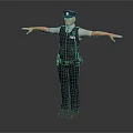 Police Officer In Uniform With Vest Hat And Outstretched Arms On Dark Background