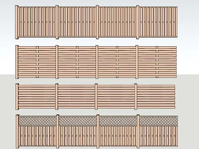 Various Wooden Fence Designs With Different Panel Styles For Outdoor Use 3d model