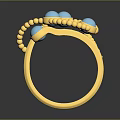 Gold Ring With Blue Pearls And Gold Beaded Details Purple Gemstone Accents