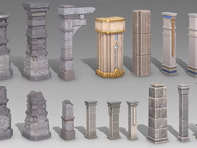 Different Styles Of Roman Columns With Ornate Details And Stone Finishes 3d model