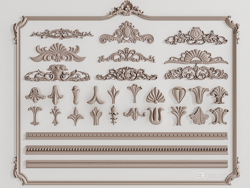 Ornate Carved Decorative Elements for Furniture and Architectural Design with Intricate Patterns and Classic Styles 3d model 