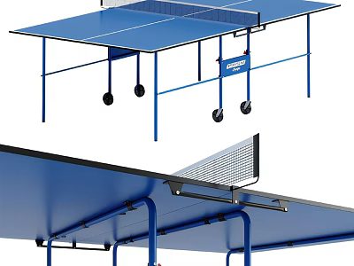 Portable Blue Ping Pong Table with Wheels and Net for Indoor Outdoor Sports Use 3d model