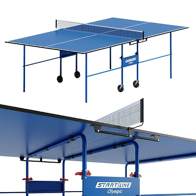 Portable Blue Ping Pong Table with Wheels and Net for Indoor Outdoor Sports Use 3d model