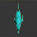 Turquoise Cartoon Animal With Long Trunk Big Eyes Streamlined Body On Gray Background And Reflection