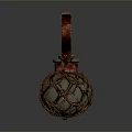 Decorative Glass Household Bottle With Metal Mesh Cover Wooden Stopper And Hanging Rope
