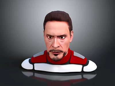 Tony Stark 3D Character Bust Model With Red Silver Armor And White Base 3d model